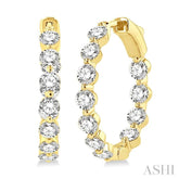 3 ctw Inside-Out Single Prong Set Round Cut Diamond Hoop Earrings in 14K Yellow Gold